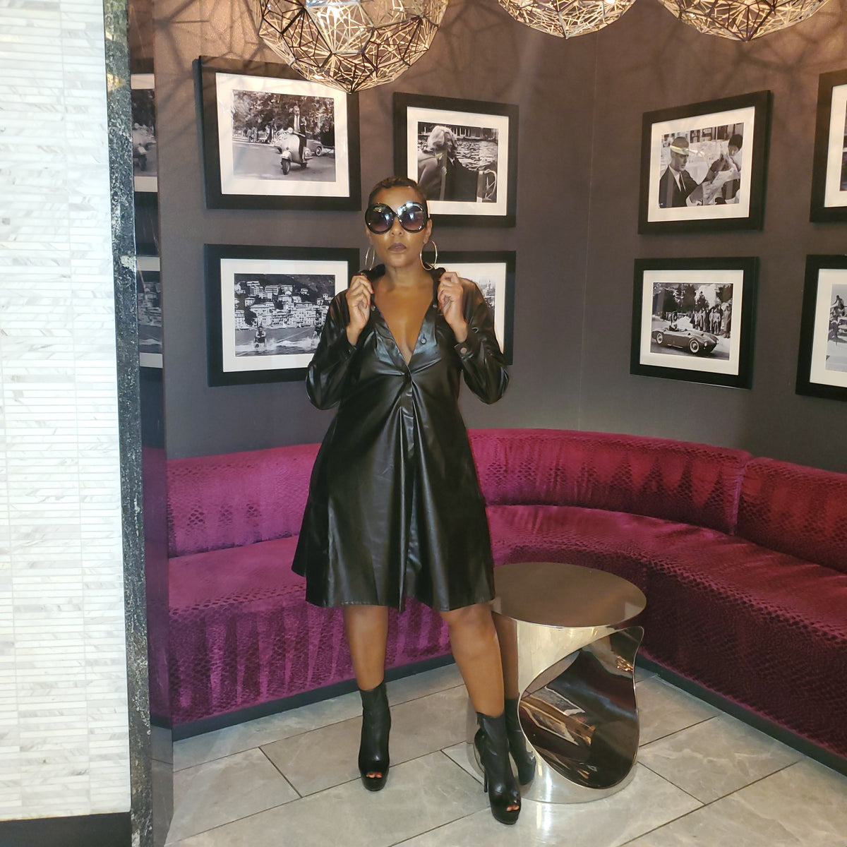 Faux Leather Swing Dress Long Sleeve Leather Off Shoulder Dress Maxi Dress Leather Swing Faux Leather Swing Dress Long Sleeve Leather Off Shoulder Dress Maxi Dress Leather Swing
