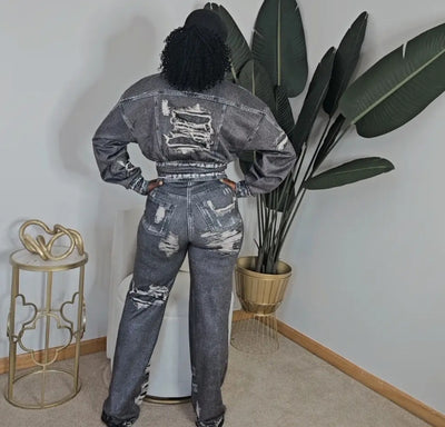 2 Piece Denim Print Set