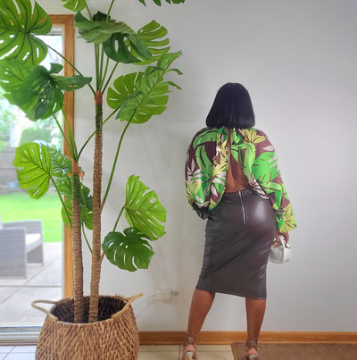 Green Leaf Bubble Sleeve Top