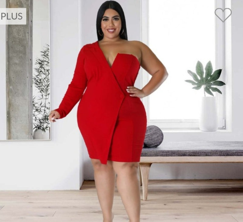 Red One Sleeve Suit Dress
