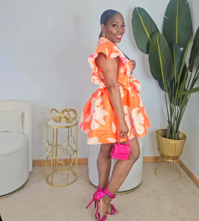 Orange Wrap Mini-Dress