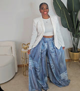 Denim Print Wide-Leg Pants