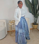 Denim Print Wide-Leg Pants
