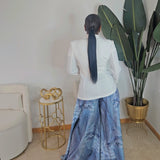 Denim Print Wide-Leg Pants