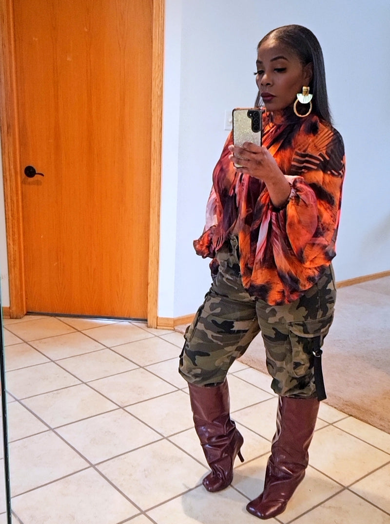Orange Mesh Sleeve Top