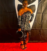 Lace Fur Detachable Sleeves Dress