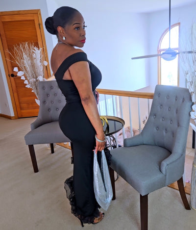 Asymmetrical Black Ruffled Dress