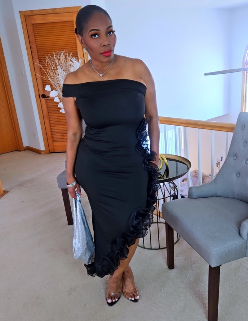 Asymmetrical Black Ruffled Dress