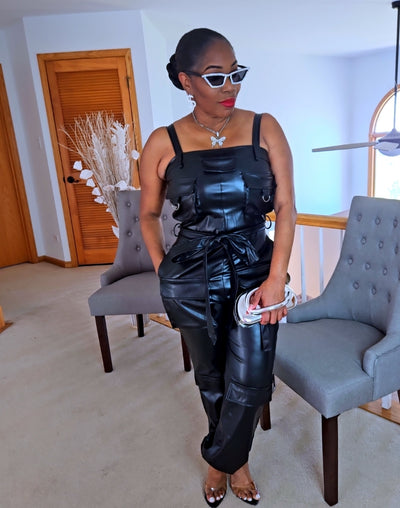 Vegan Leather Cargo Jumpsuit