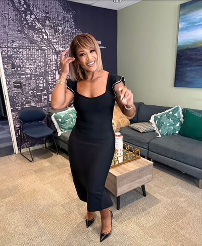 Spotlight Pearl Black Midi-dress