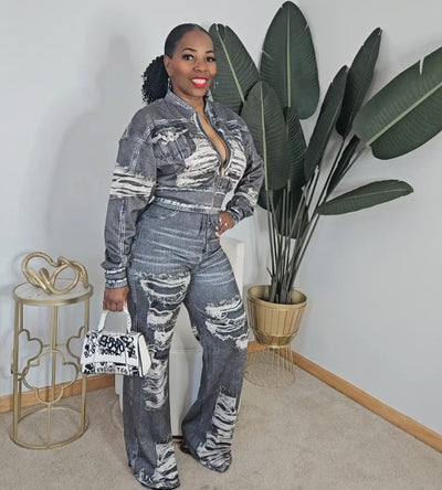 2 Piece Denim Print Set