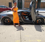 Orange Ruched Wrap Dress