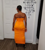 Orange Ruched Wrap Dress
