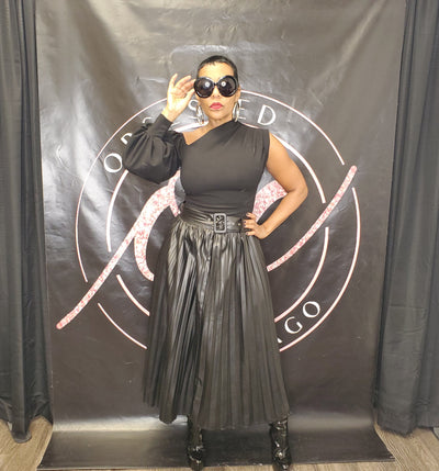 Faux Leather Pleated Skirt