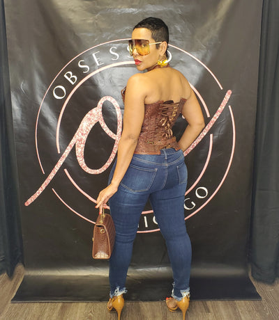 Brown Vegan Leather Corset Top