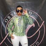Green Snakeskin Print Top