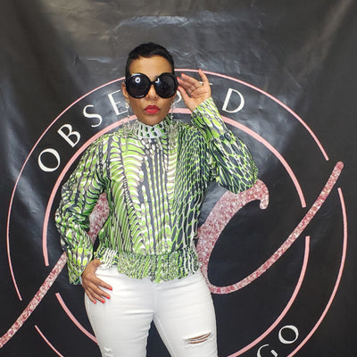 Green Snakeskin Print Top