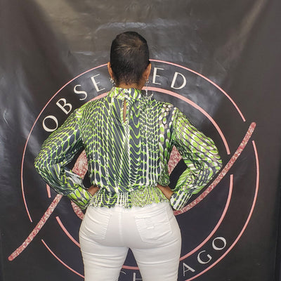 Green Snakeskin Print Top