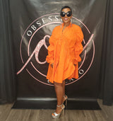 Orange Ruched Sleeve Dress