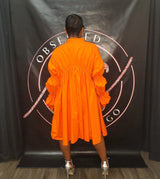 Orange Ruched Sleeve Dress