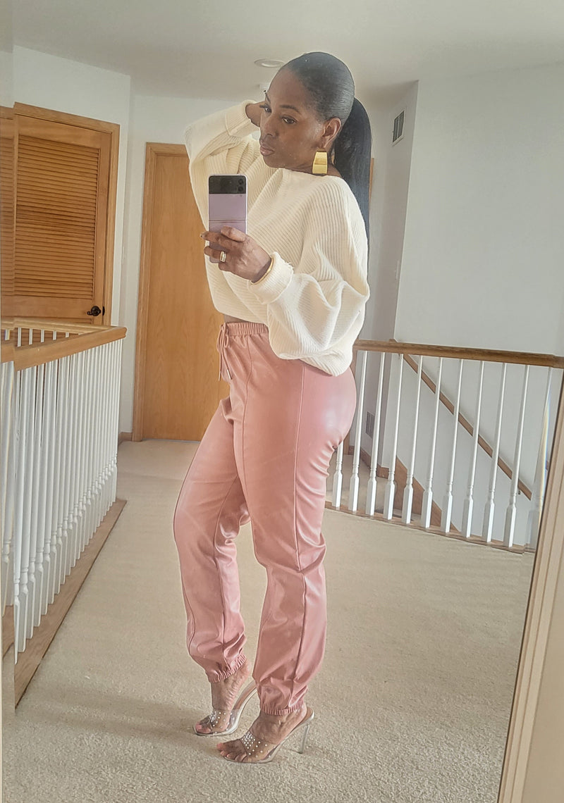 Soft Pink Faux Leather Joggers