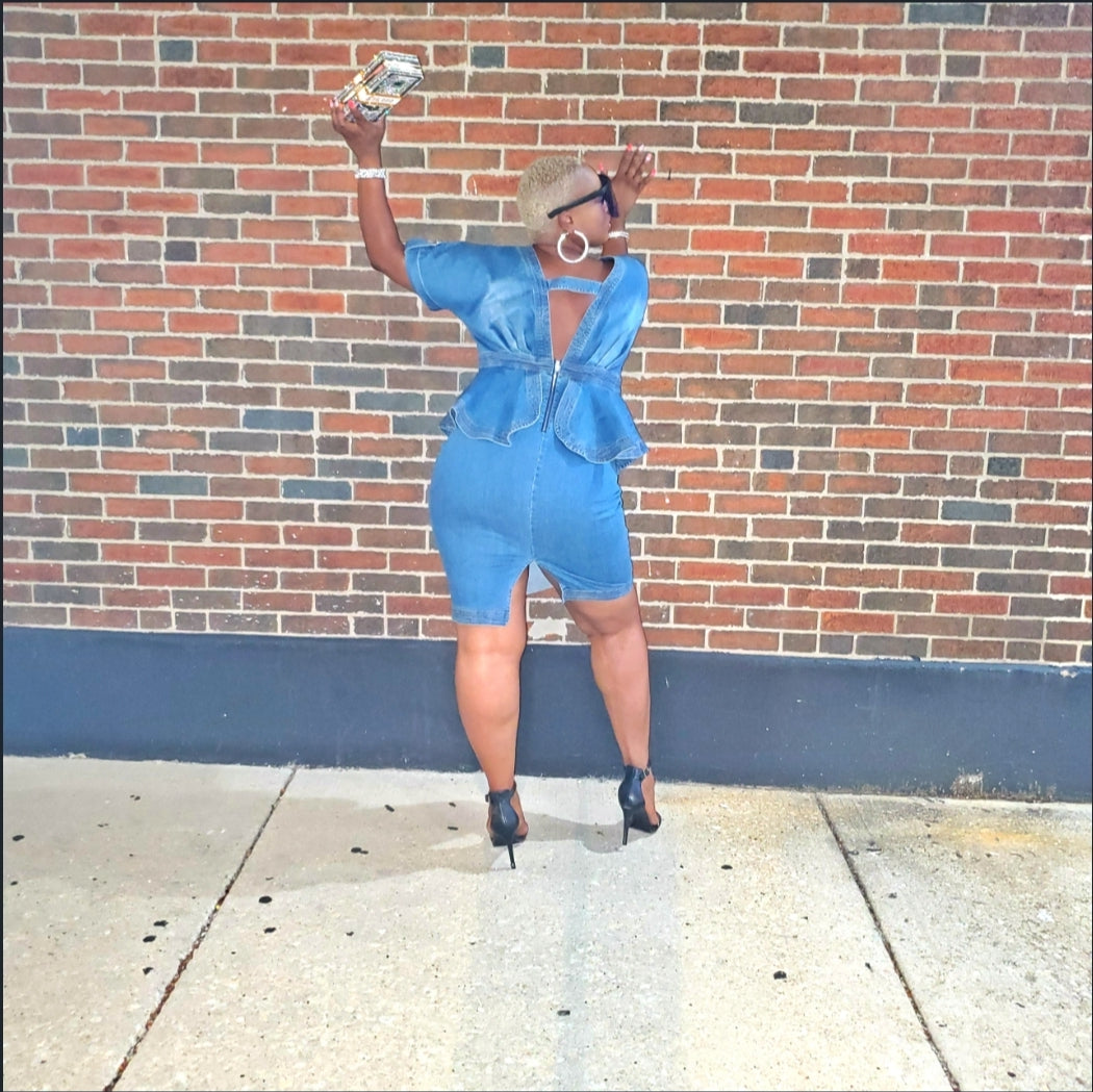 Blue Jean Peplum Dress – Obsessed Chicago Boutique