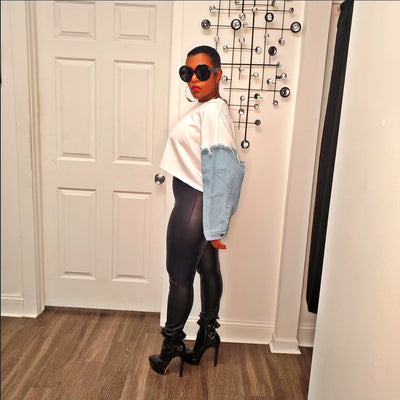 Batwing Denim Sleeve Sweatshirt