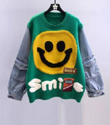 Smiley Face Denim Sweater